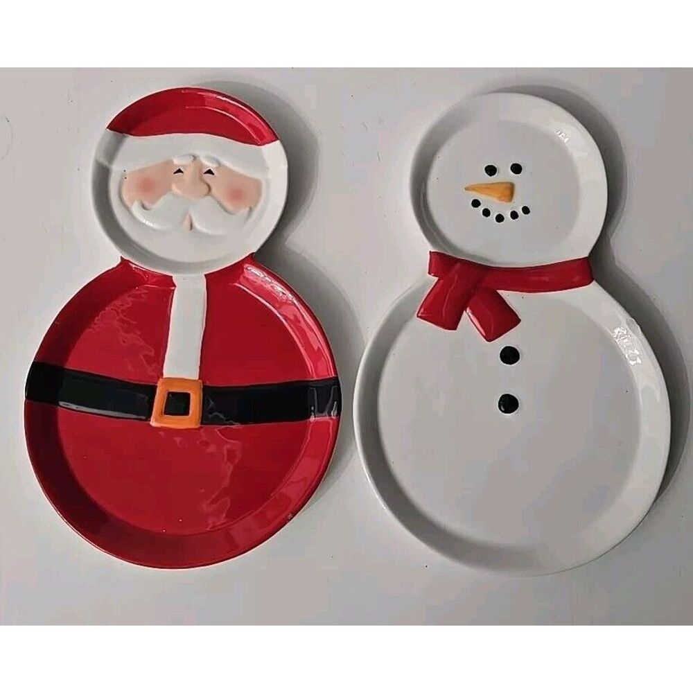 Department 56 Snowman and Santa‎ Snack and Tea Cup Saucer Christmas Holiday Vtg